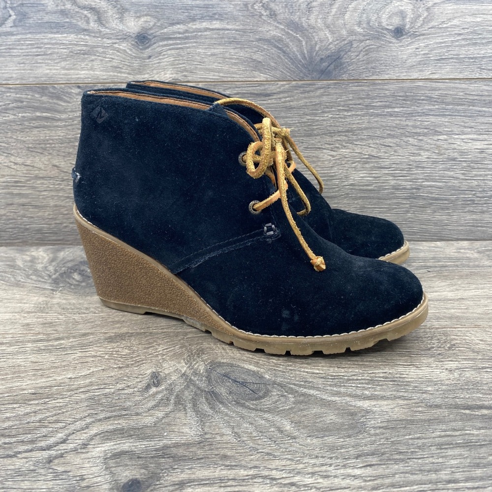 Sperry Wedge Booties Women 6.5 Suede Lace Up Chukka STS 96941